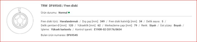 RANGE ROVER SPORT 2017--ÖN FREN DİSK ADET LR081594 RANGE ROVER SPORT 2017 ve sonrası modeller için ÖN FREN DİSKİ LR081594